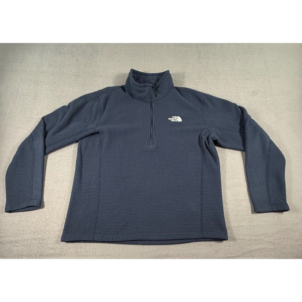 The North Face Men's L Navy Waffle‎ Fleece 1/4 Zip Pullover Lightweight Jacket